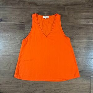 Listicle Womens Orange V-Neck Rayon Linen Blend Sleeveless Tank Top Small